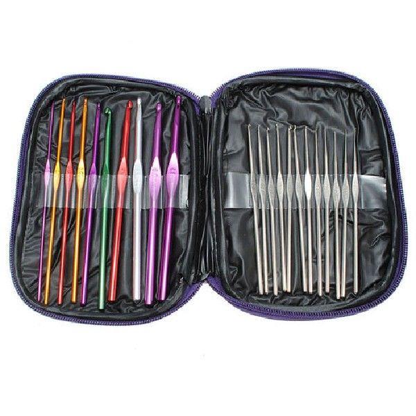 22Pcs Mixed Color Metal Crochet Hooks Set Knitting Needles