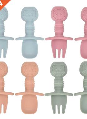 2pcs/set Food Grade Silicone Mini Fork Spoon For Baby Animal