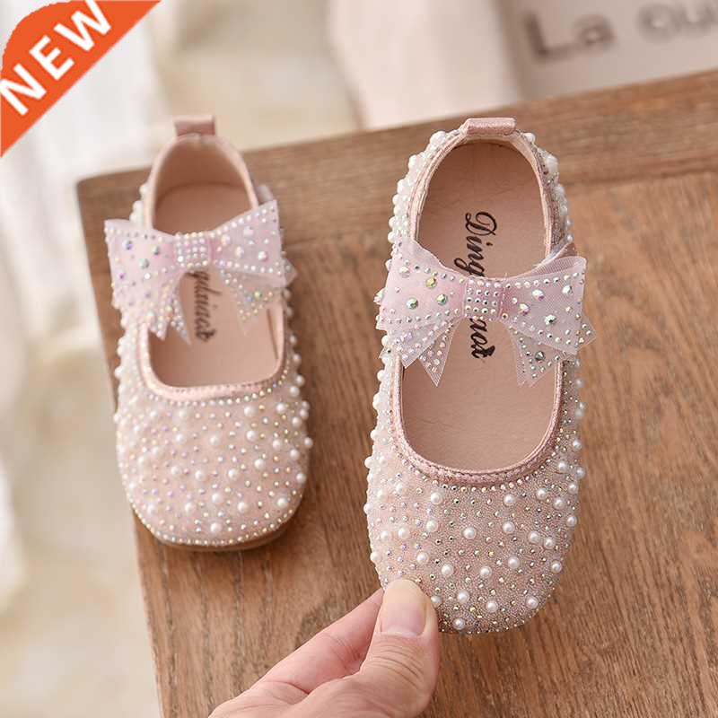 New Girls Single Princess Shoes Pearl Shallow Children's Fla