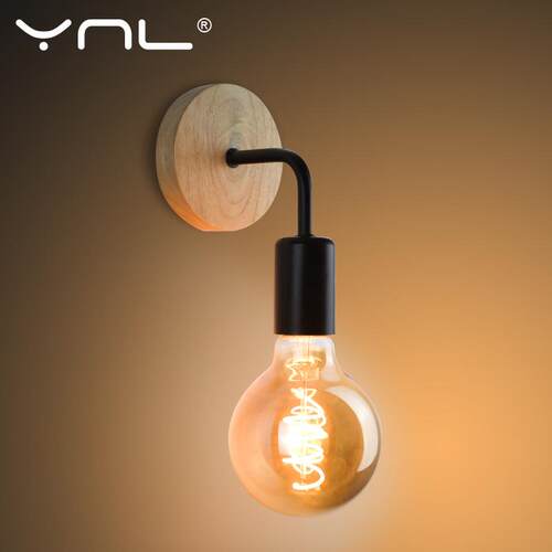 Wood Wall Lamp Vintage Sconce Wall Lights Fixture E27 110V 2