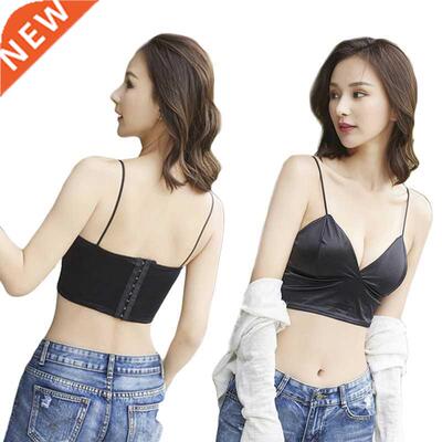 Sexy deep V short glossy halter belt vest chest wrap tops