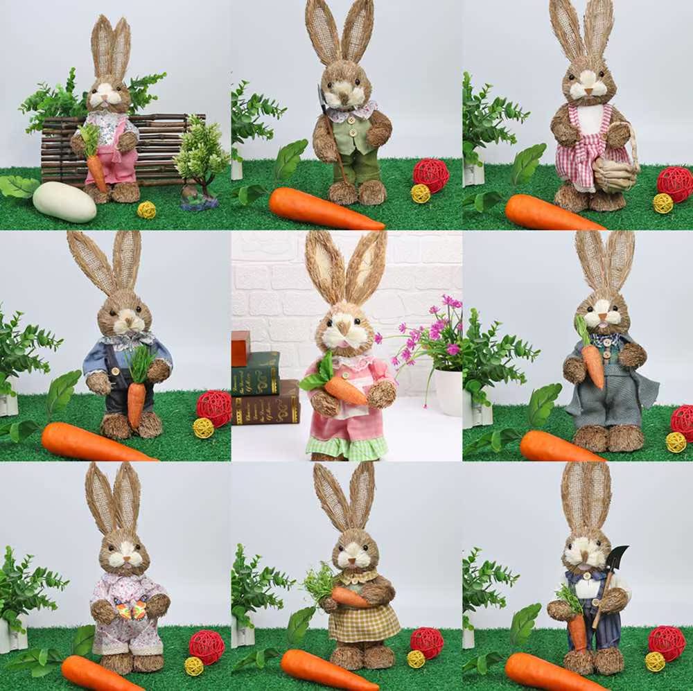 Easter Rabbits Cute Straw Standing Rabbits Bunny Christmas
