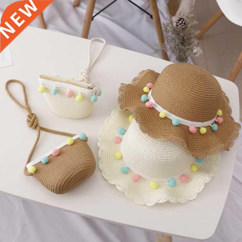 Kids Girls Large Wide Brim Straw Woven Sun Protection Beach