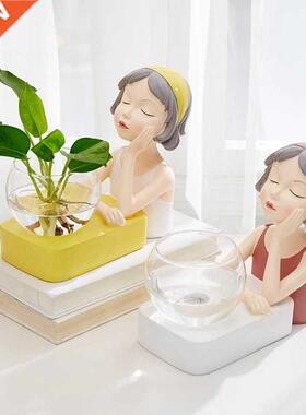Nordic Girl Hydroponic Vase Resin Character Model Glass Tabl