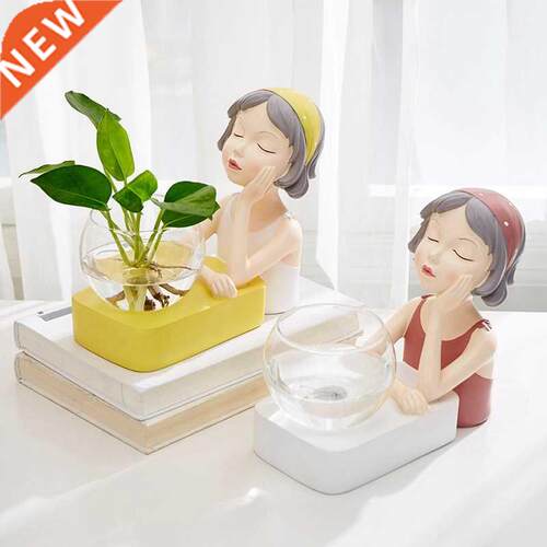 Nordic Girl Hydroponic Vase Resin Character Model Glass Tabl