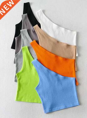 One Shoulder Cropped Tnks Top Women Summer Sleeveless Tnks