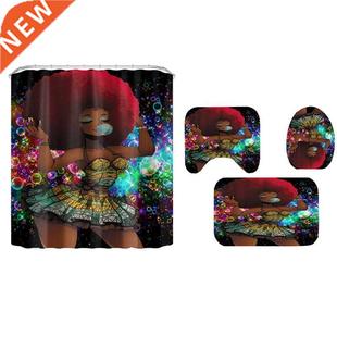 Black African Women Print Shower Curtain Set Waterproof