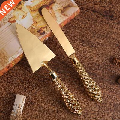 2PCs Luxury Gold Triangular Pizza Shovel Cake Cutter with
