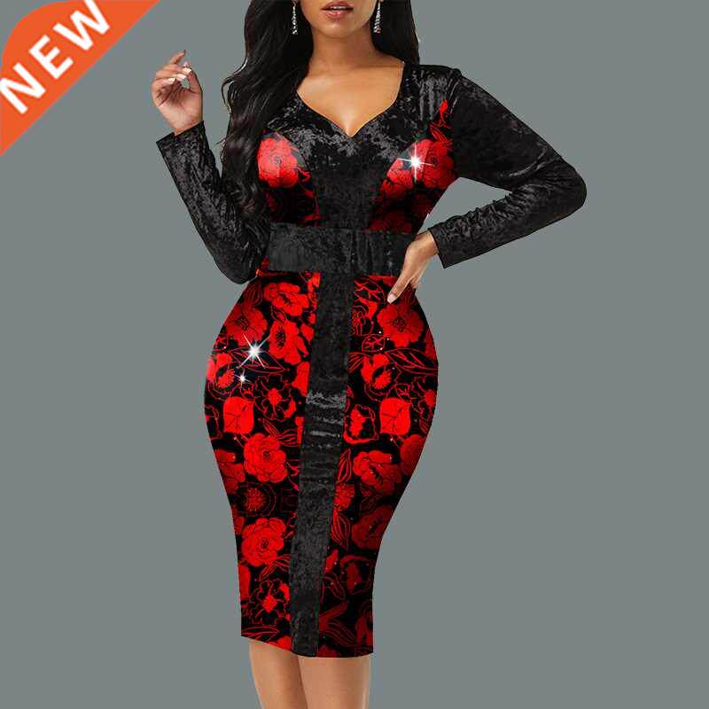 Party Dresses For Women 2021 Fashion Elegant Printed Bodycon图片