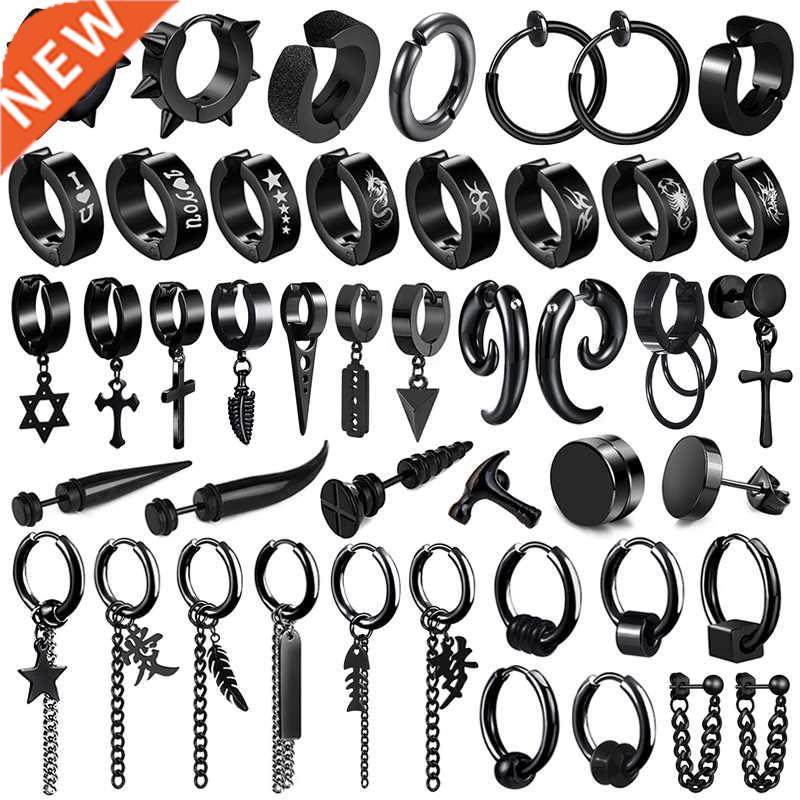 sohot unisex stainless steel punk man black drop earrings ge