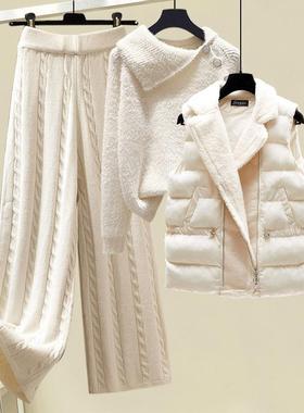 Plus Size Winter Warm 3 Piece Set Women Pullover Sweater + W