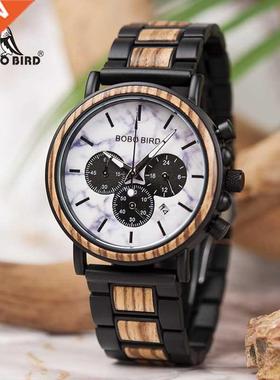 BOBO BIRD Marble Wooden Watch Men Stopwatch Wristwatch Male