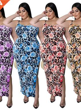 XL-5XL large size summer print strap sexy dress大码连衣裙