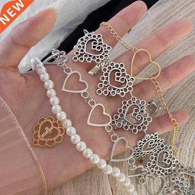 Trendy Pearl Heart Pendant Chain Necklace For Women Butterfl