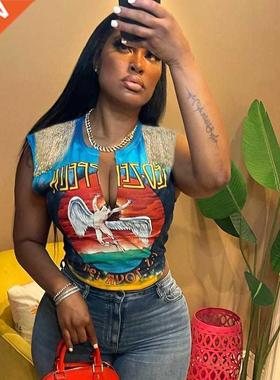 Crop Tops Women 2022 Tassel Print Graphics T Shirts Tees V N