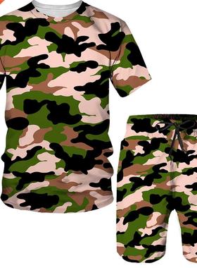 2022 New Men's Short-sleeved T-shirt Suit 3D Printing Summer