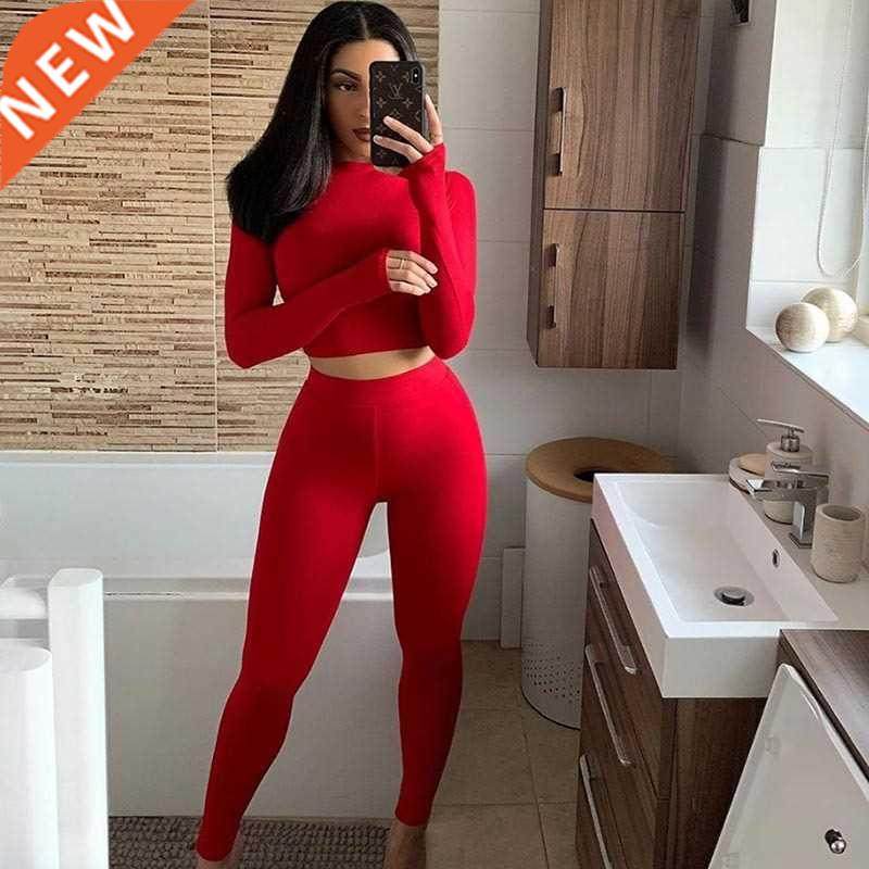 2021 Autumn Winter Women Sport Fitness 2 Two Piece Set Outfi