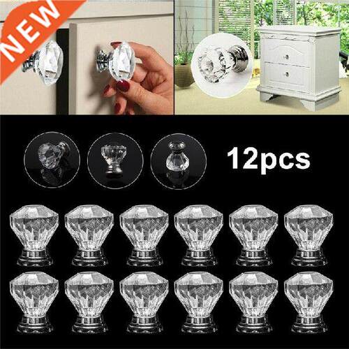 12Pcs Glass Diamond Crystal Dresser Knobs Drawer Pull