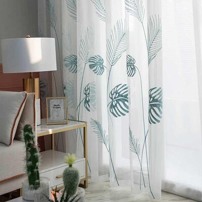 Leaf Embroidered Tulle Curtains for Bedroom The Livingroom W