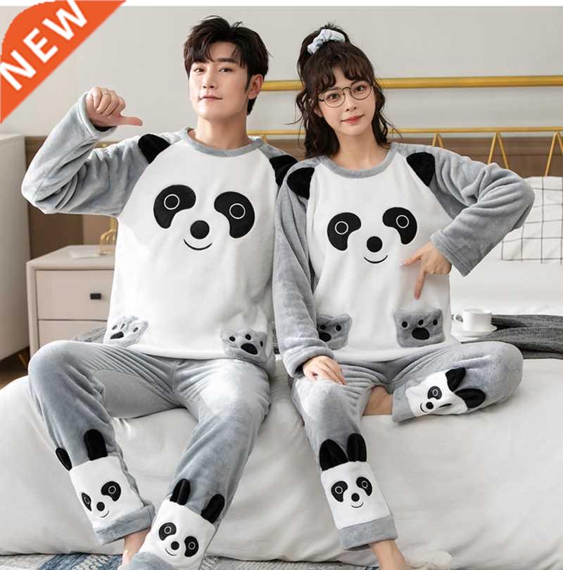 2022 Winter Long Sleeve Couple Thick Warm Flannel Pajama Set