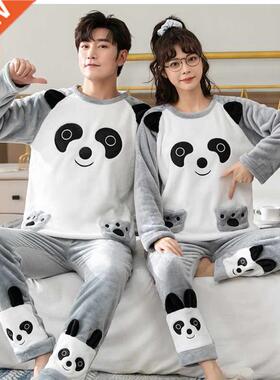 2022 Winter Long Sleeve Couple Thick Warm Flannel Pajama Set