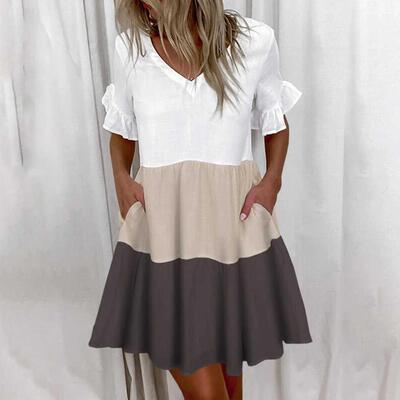 Women Ruffles Mini Dress Summer Fashion Elegant V-Neck Flora