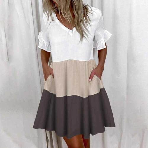 Women Ruffles Mini Dress Summer Fashion Elegant V-Neck Flora