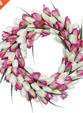 Artificial Tulip Wreath Springtime Wreath for Front Door Win