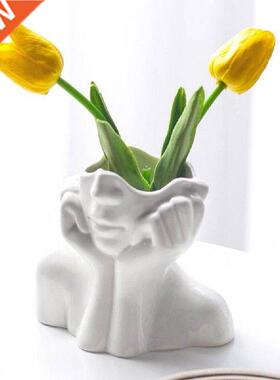Nordic Style Creative Ceramic Vase White Ceramic Human Head