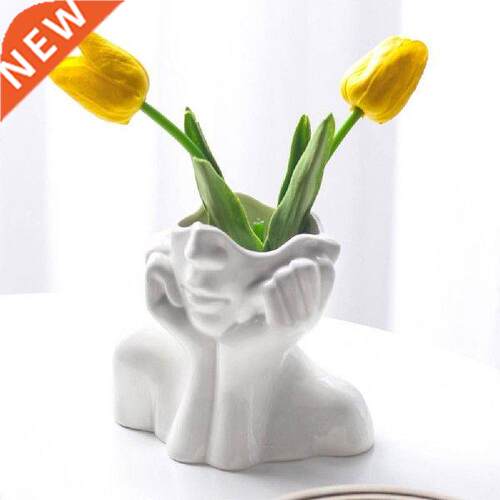 Nordic Style Creative Ceramic Vase White Ceramic Human Head
