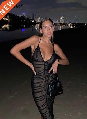 Nibber 2021 Sexy Mesh Pleated Long Prom Dresses For Women's