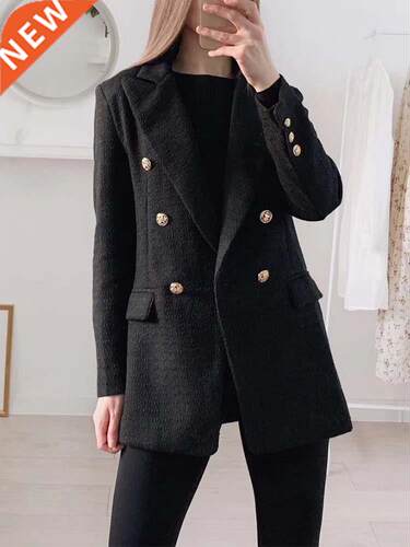 Klkxmyt ZBZA Blazer Women 2022 Fashion Metal Double Breasted