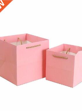 16*16*16cm10pc Pink Square Paper Bag with Handles for