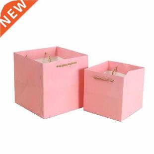 16*16*16cm10pc Pink Square Paper Bag with Handles for