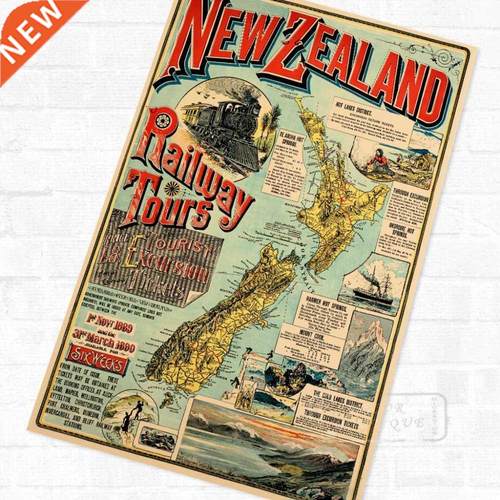 NZ New Zealand Map Maori Travel Vintage Poster Retro Canvas