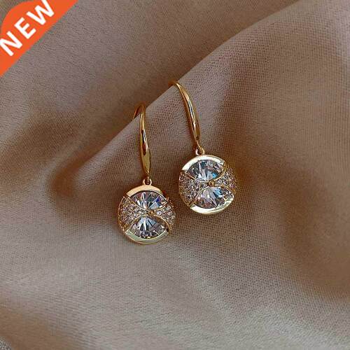 ndy Round Simple Crystal Dangle Earrings For Women Fashion S