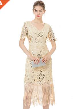 显年轻 带袖 盖茨比复古裙 1920s The Great Gatsby Party Dress