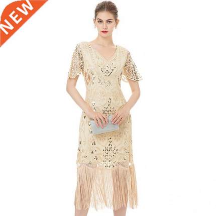 显年轻 带袖 盖茨比复古裙 1920s The Great Gatsby Party Dress