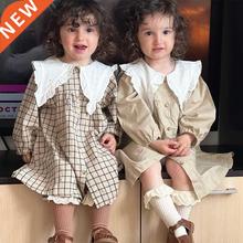 Baby Girls Dress Casual Plaid Clothes Summer 2022 New Korean