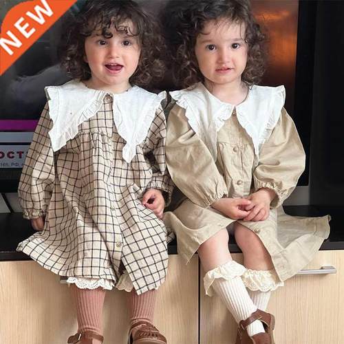 Baby Girls Dress Casual Plaid Clothes Summer 2022 New Korean