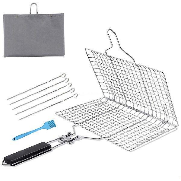 Grilling Basket,Portable And Foldable BBQ Grill Mesh Clamp