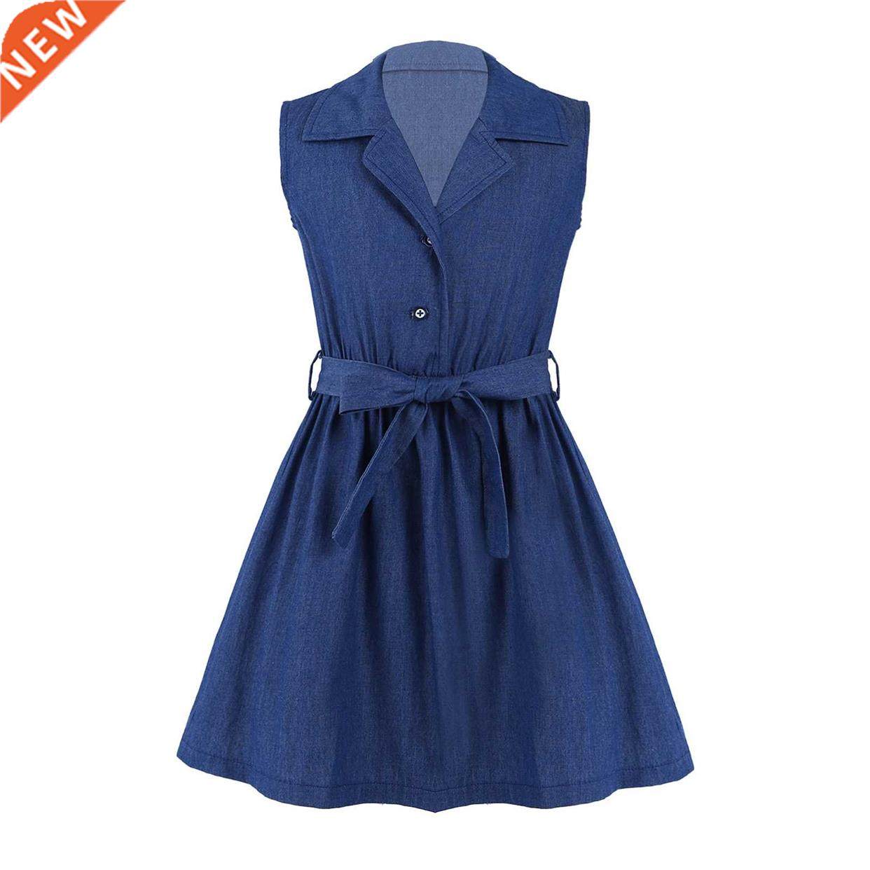 Children Kids Denim Cowboy Dress For Teens Girls Summer Dres图片