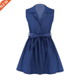 Children Kids Denim Cowboy Dress For Teens Girls Summer Dres