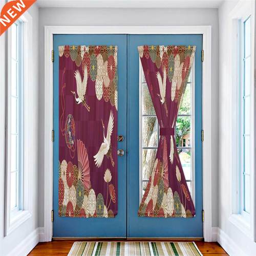 Red Crane Pattern Art Flowers Window Curtain for Living