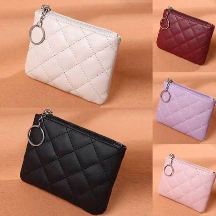 Women PU Leather Zip Coin Wallet Key Chain Fashion Small Pur