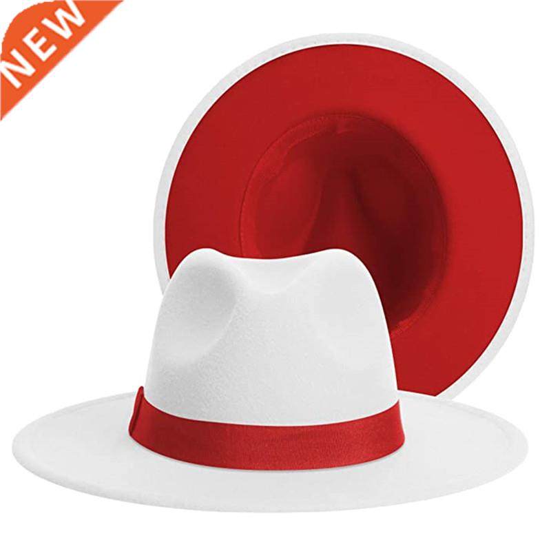 White Patchwork Wide Brim Fedora Hats for Women Classic Two