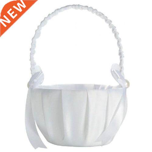 Romantic Basket White Satin Bowknot Pearl Flower Girl