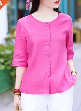 Plus size Tops Summer Button up Shirt Women 100% Cotton Blou