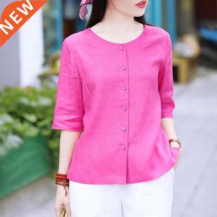 Plus size Tops Summer Button up Shirt Women 100% Cotton Blou