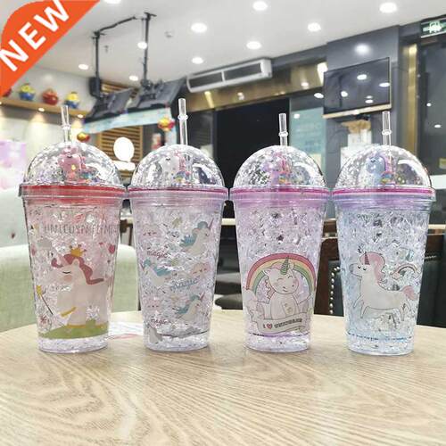 Unicorn Cute Water Bottle Ice Cup Straw Girls Cute Summer